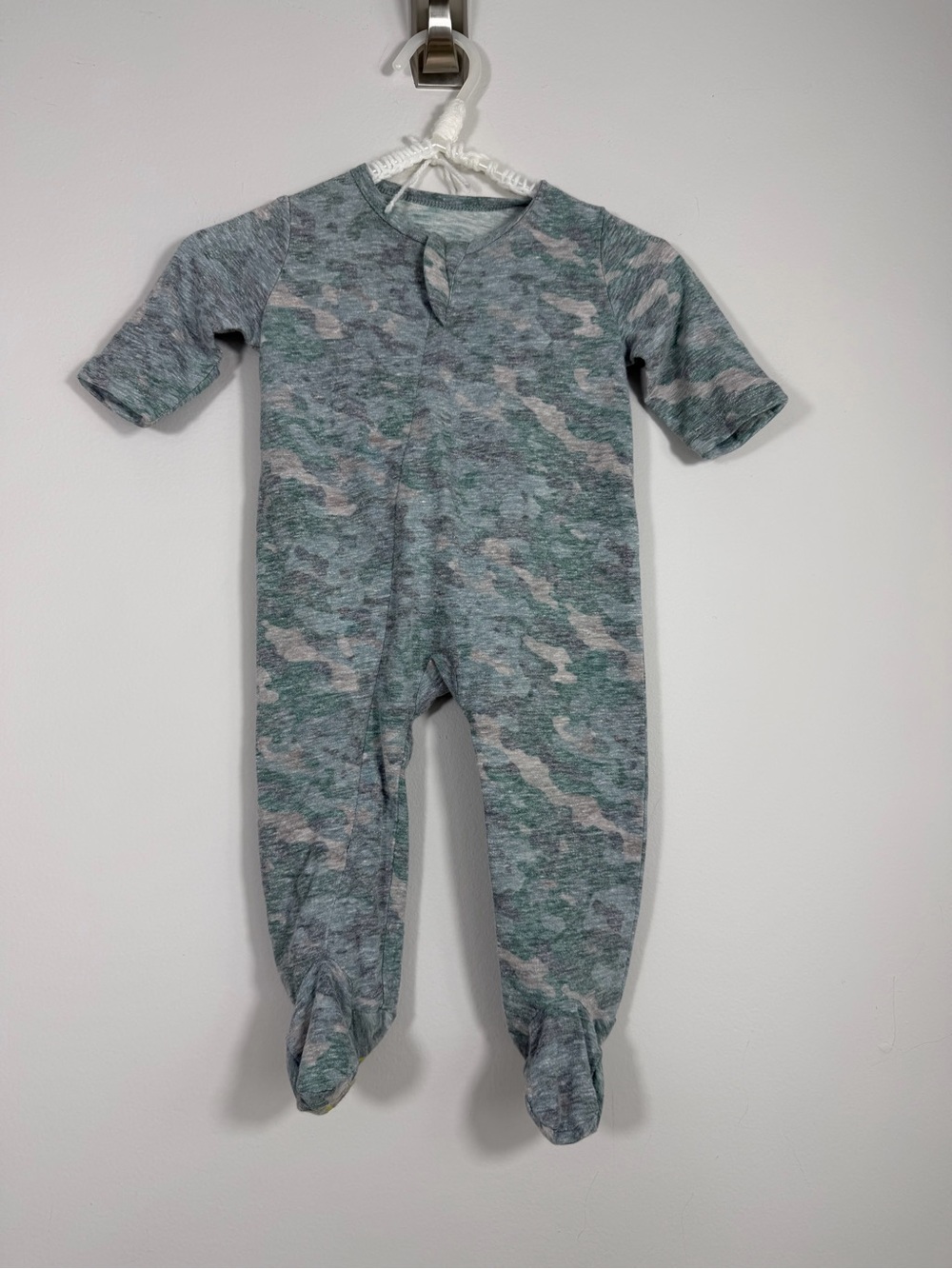 EGG by Susan Lazar Baby 3M Camo Footed Zip Sleeper Romper Green Gray